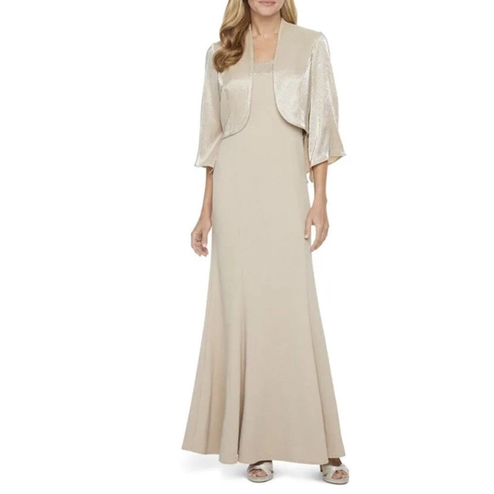 Maya Brooke Womens Formal Maxi Sleeveless Dress with Jacket Size 14